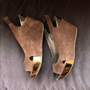 Reaction by Kenneth Cole sable Brown Suede Peep-Toe Slingback Platform Sandals